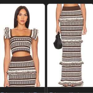 Tularosa Brown Maxi Pencil Skirt Ruffled Set